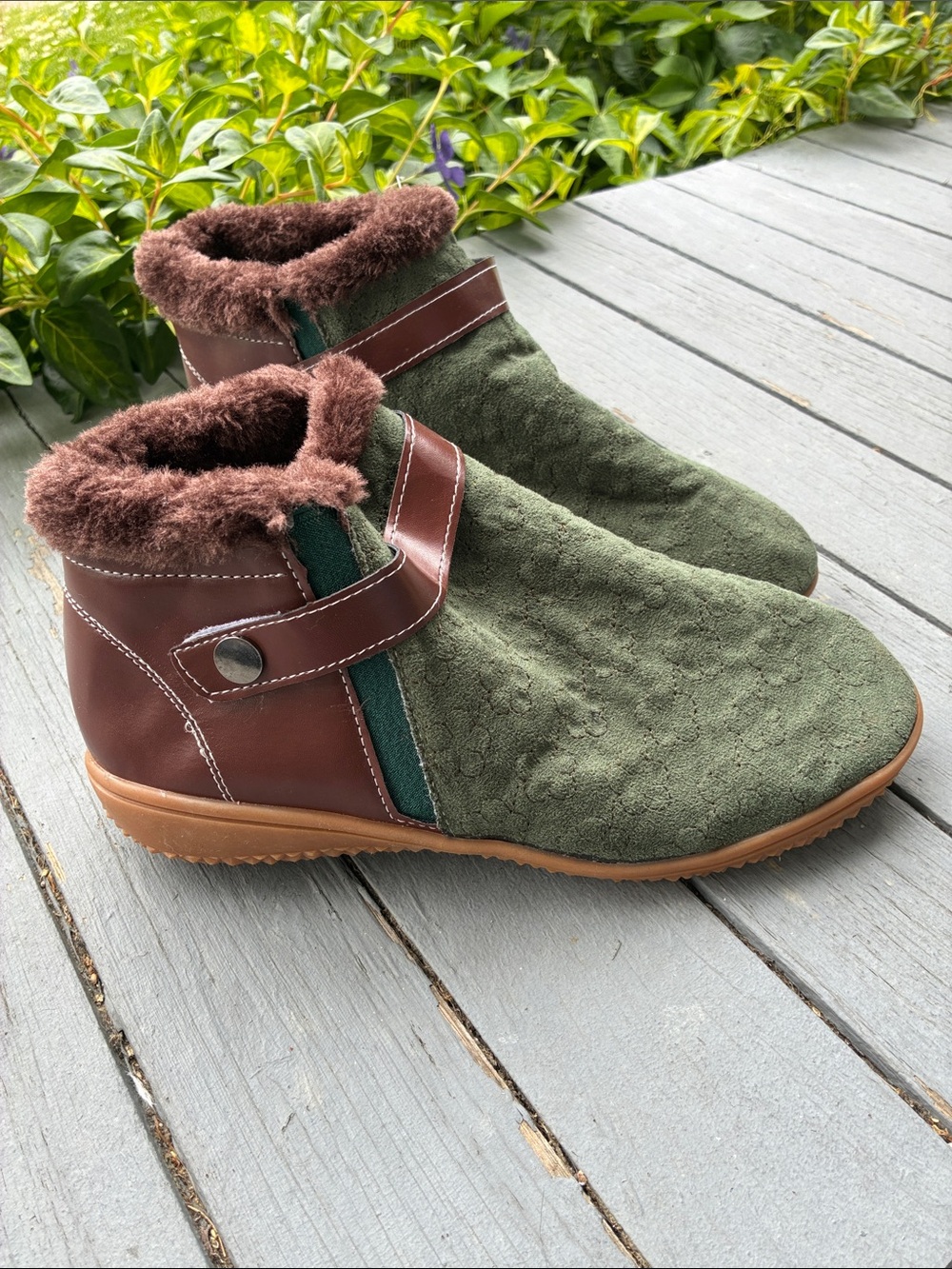 Vegan leather booties, probably size 9.
